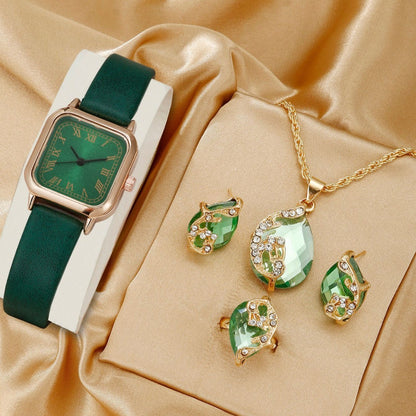 Watch Square Peacock Necklace Earring Set