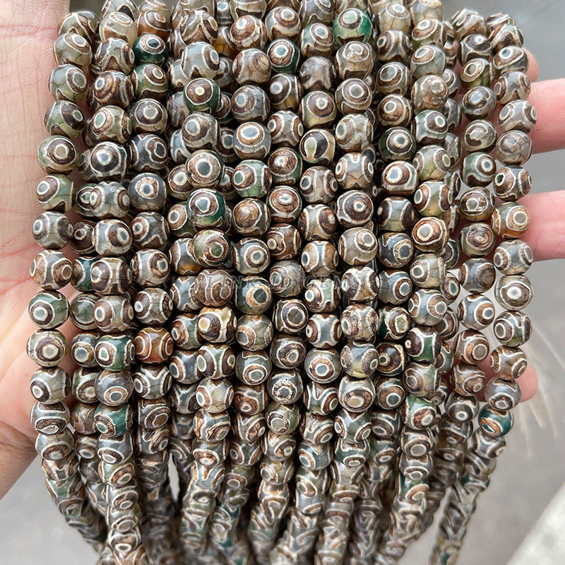 Tibet old dzi beads brown three-eye dzi beads agate loose beads