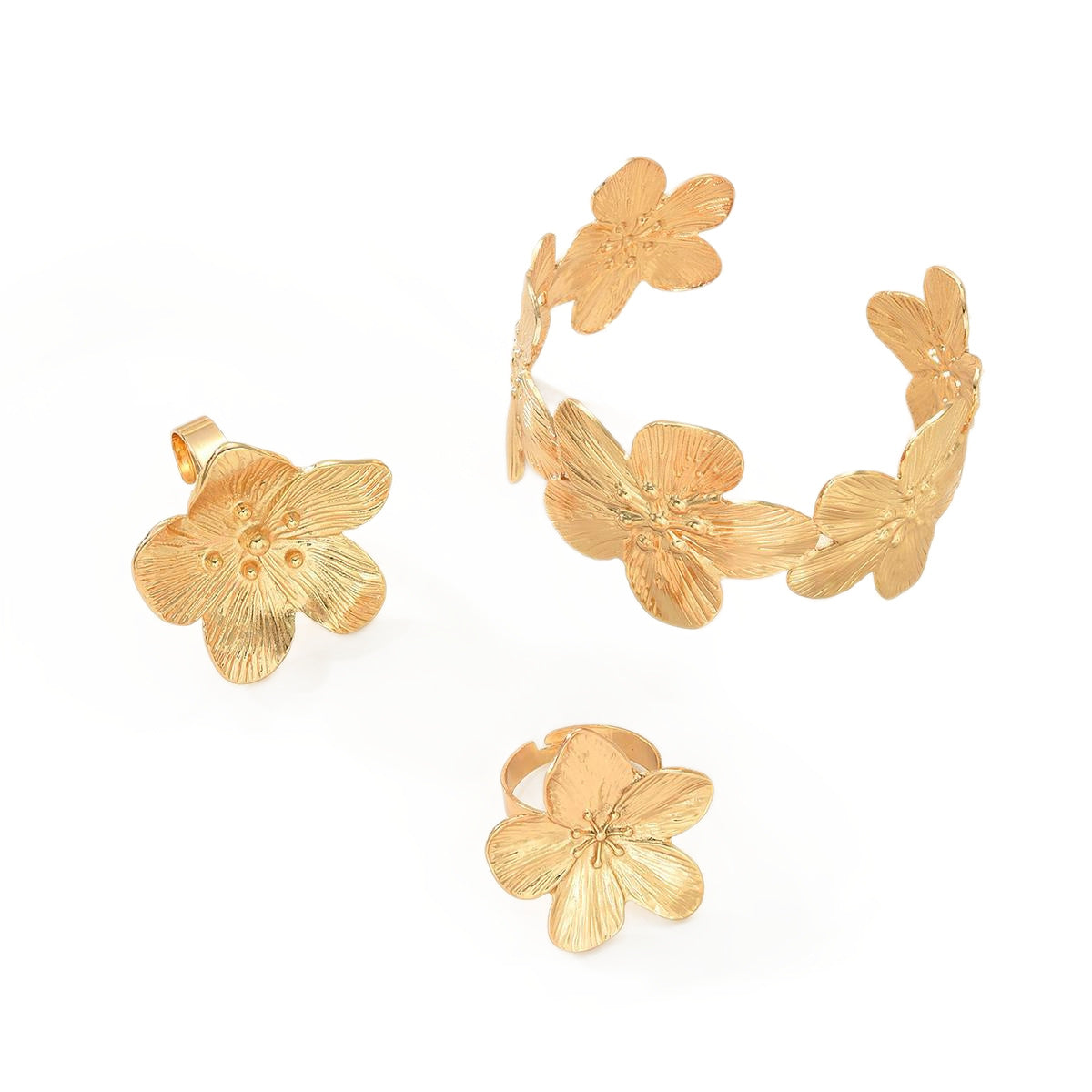 3Pcs Flower Ring Bracelet Set