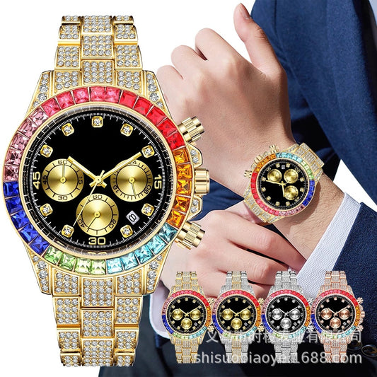 Reloj para hombre con esfera romana y diamantes de imitación 