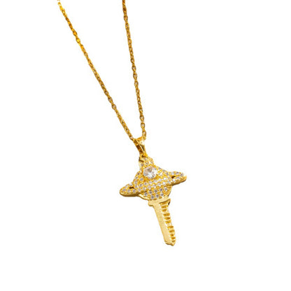 Colar Vivienne Full Diamond Saturn Key, design moderno 