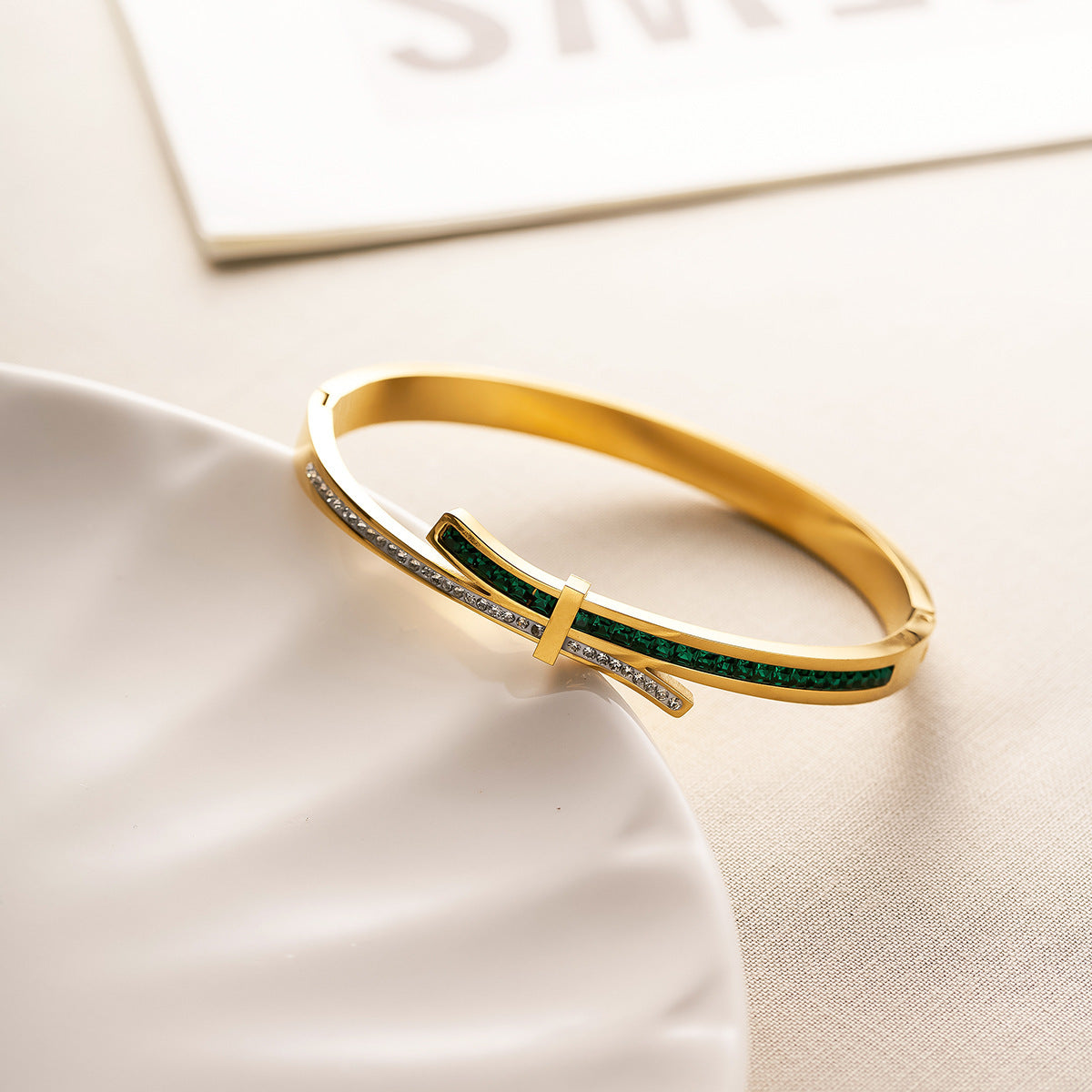 Women's Titanium Steel 18K Gold-Plated Cross Diamond Bracelet