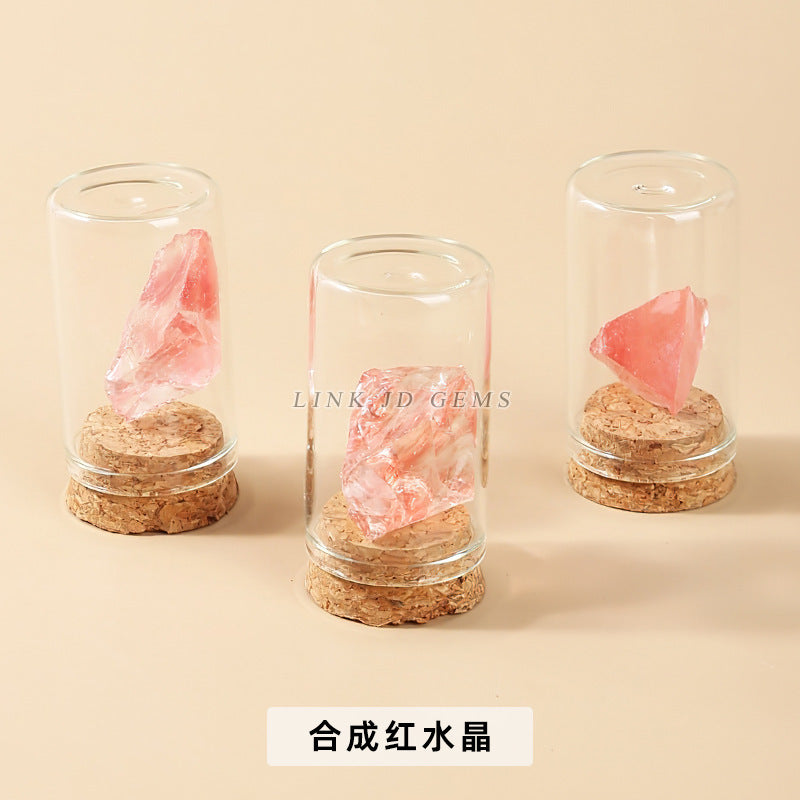 Botella de los deseos con muestra de mineral de roca de cristal 