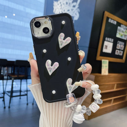 Apple 15 Pro Metal Frame Pearl Heart iPhone 7P/XR Solid Color Case