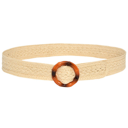 Round Buckle Braided Belt Women's Round Square Buckle