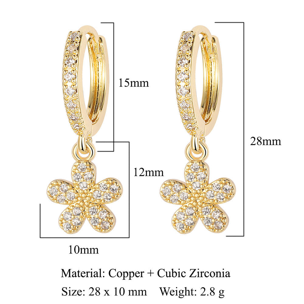 Crescent Star Flower Copper Zircon Women's Earrings