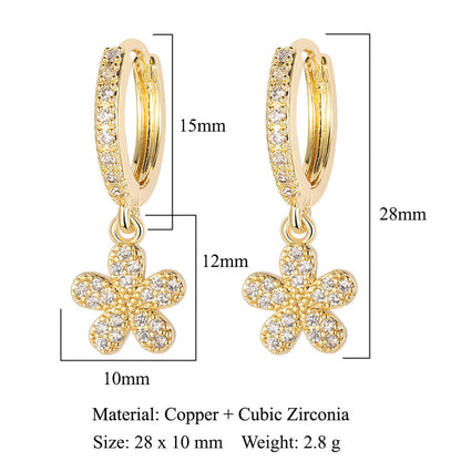 Crescent Star Flower Copper Zircon Women's Earrings