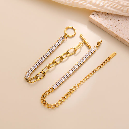 Women's Cuban Chain Bracelet with Claw Crystal OT Clasp (Plated)