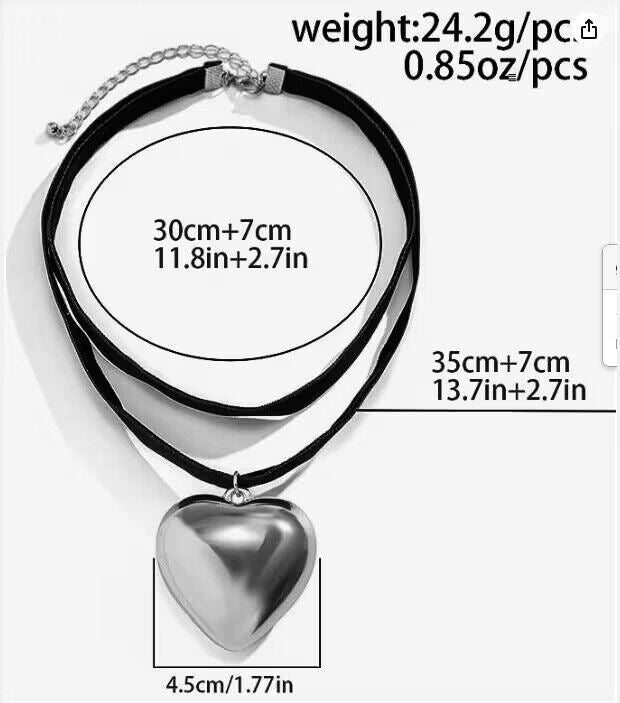 Big red glass heart pendant black leather necklace