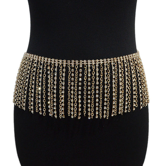 Rhinestone inlaid belly dance waist chain