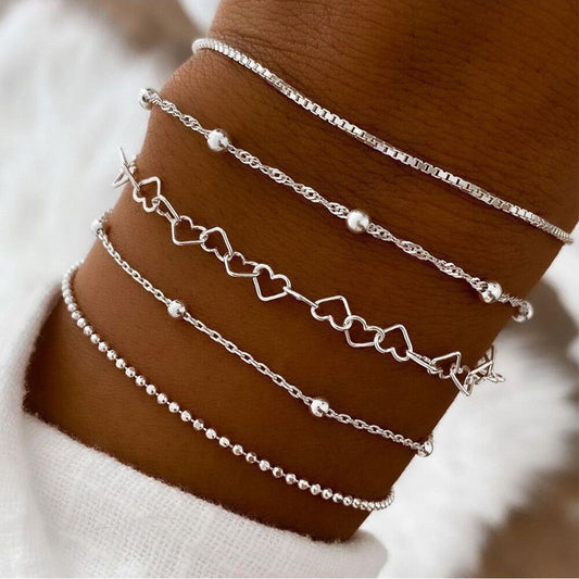 Alloy Bead & Box Chain Bracelet Set