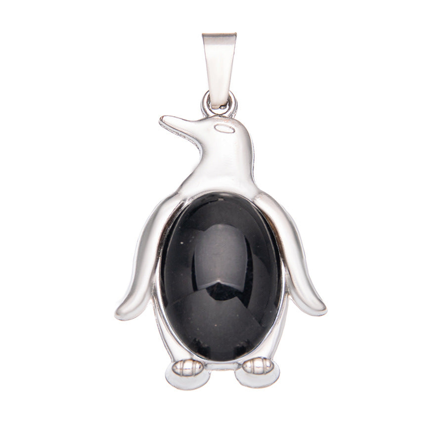 Agate alloy penguin inlaid gemstone crystal pendant