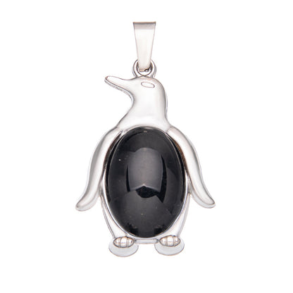 Agate alloy penguin inlaid gemstone crystal pendant
