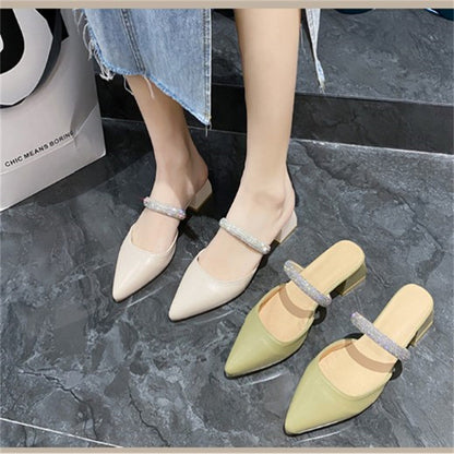 Thick Heel Pointed Shoes Fashion Rhinestones
