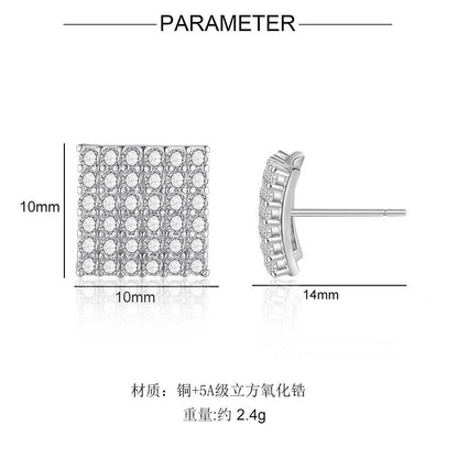 Copper inlaid 5A zircon light luxury full diamond diamond stud earrings