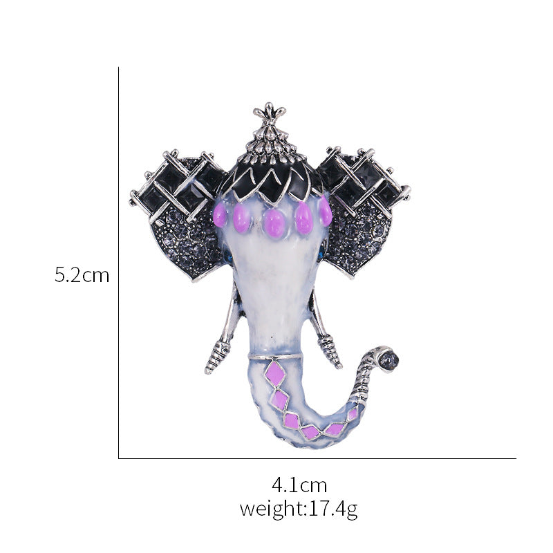 Enamel Oil Drop Diamond Elephant Brooch