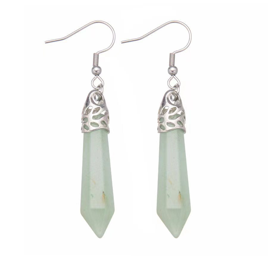 Crystal single point hexagonal column stainless steel earrings