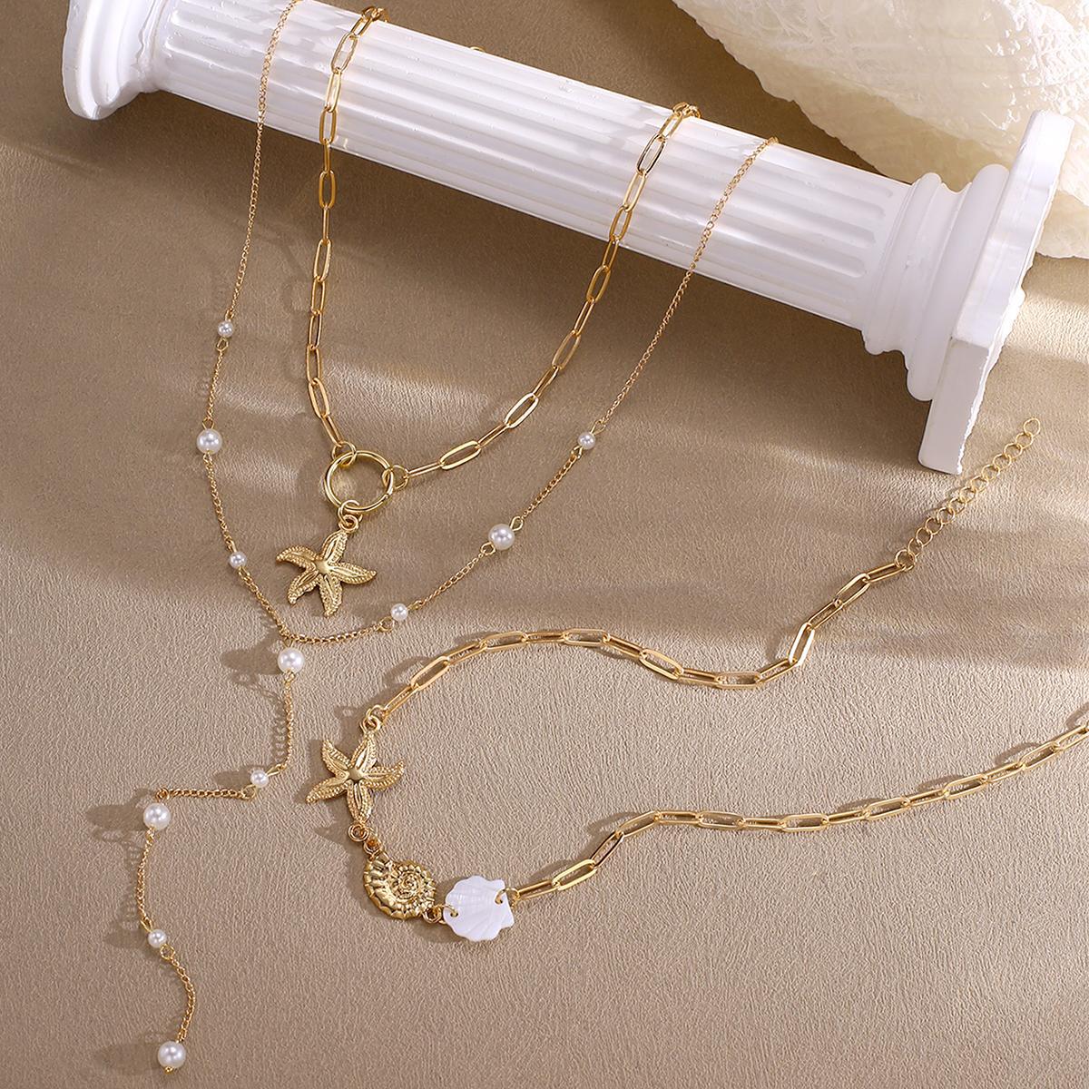 Starfish Shell Pearl Necklace Set