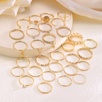 Pearl Heart Water Drop Disc Ring 30-piece Set