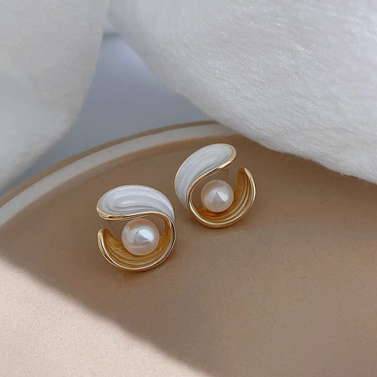 Pendientes de botón con perla retro francesa con aguja de plata S925 