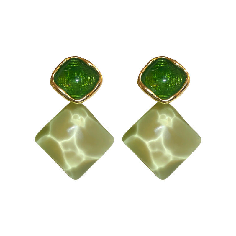 Dripping oil sparkling square stud earrings