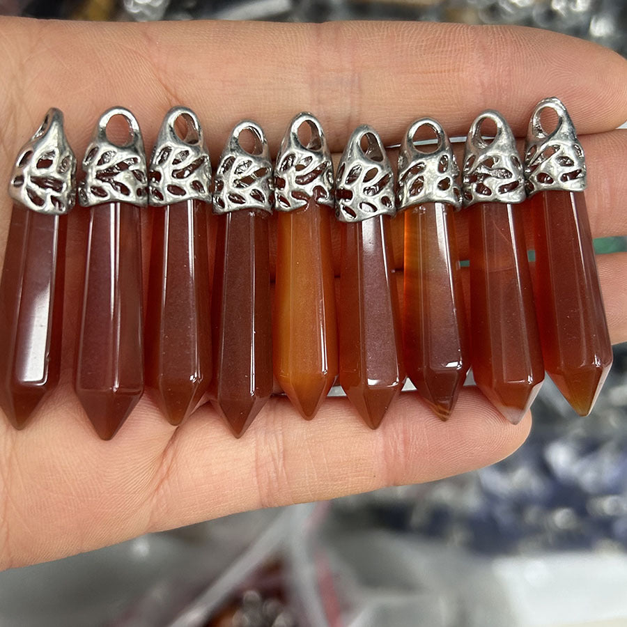 Pingente de bala de coluna hexagonal de ágata de cristal 