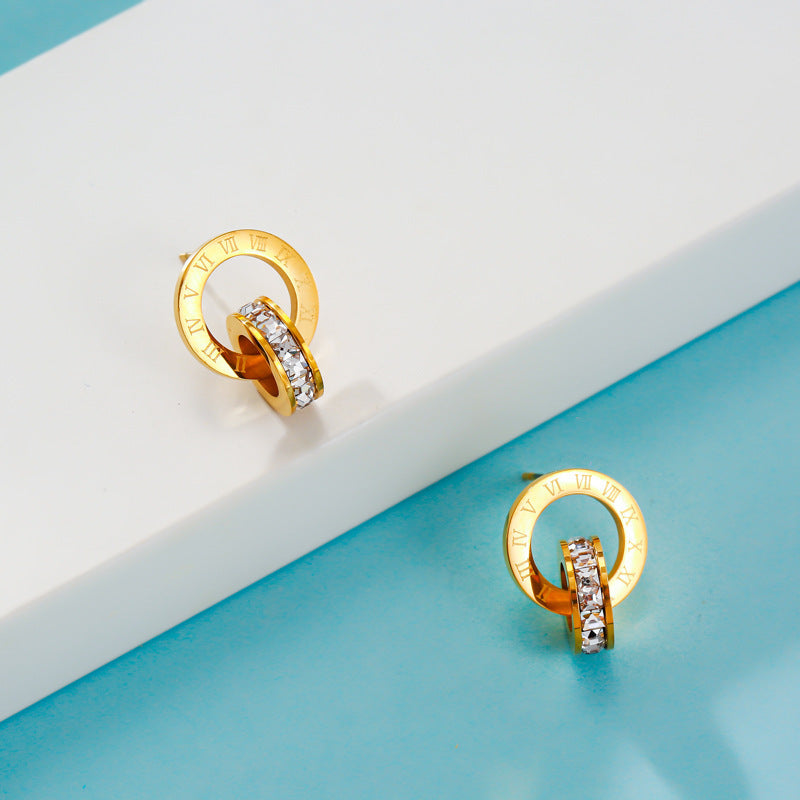 Rose Gold Titanium Steel Small Circle Heart Stud Earrings