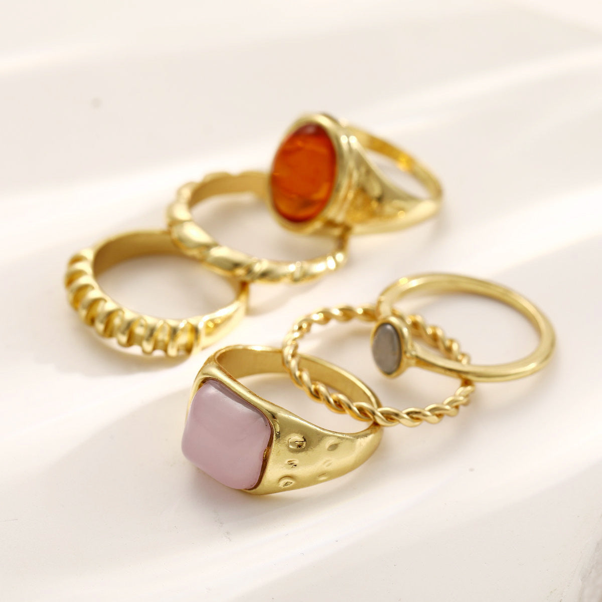 Geometric Alloy Ring Set (6-Piece)