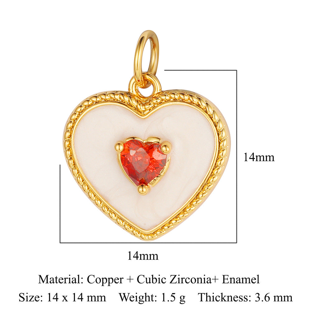 Colgante de cobre y circonita con forma de llave y corazón de melocotón 