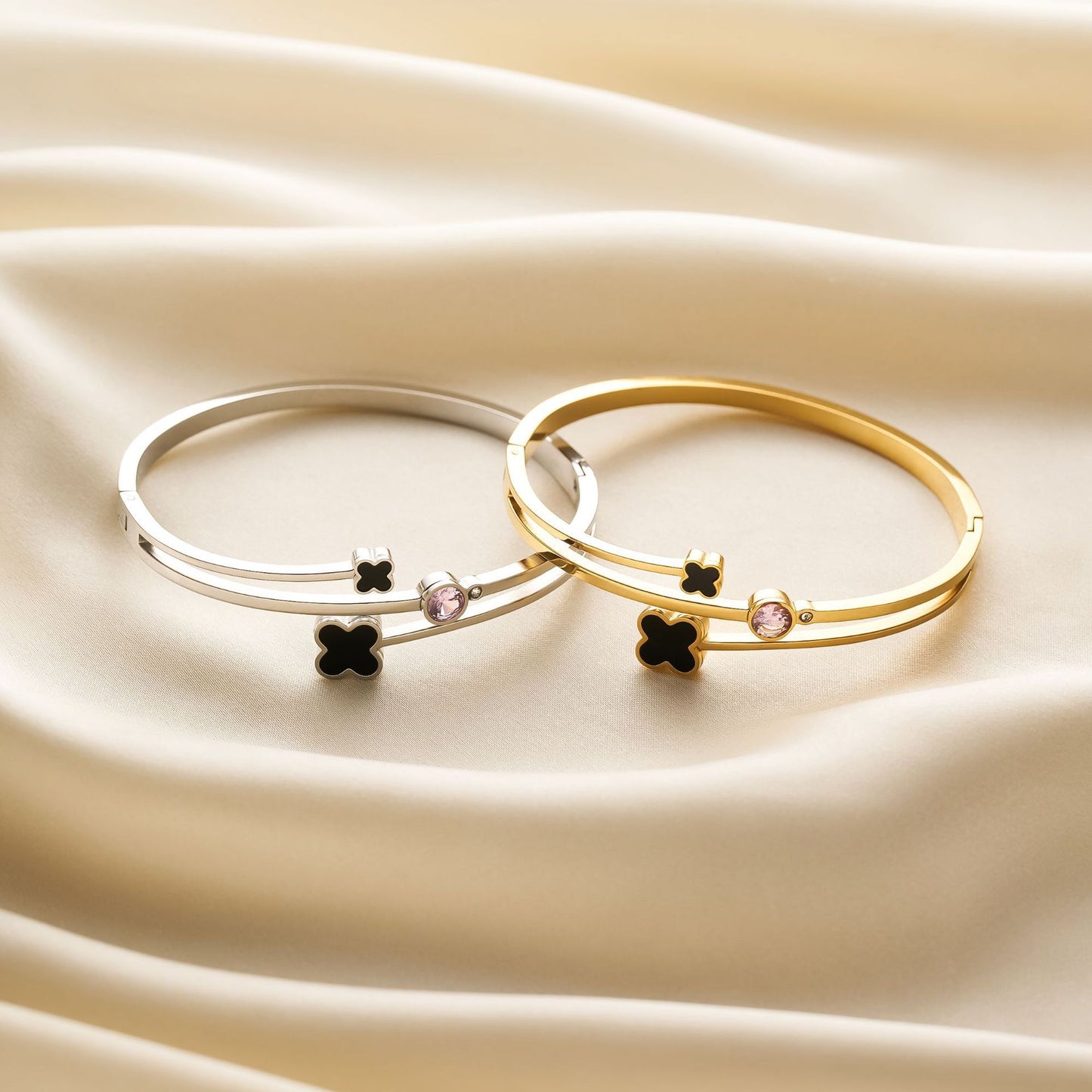 Titanium Steel Double Clover Diamond Bracelet