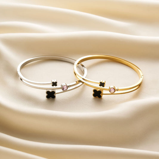 Titanium Steel Double Clover Diamond Bracelet