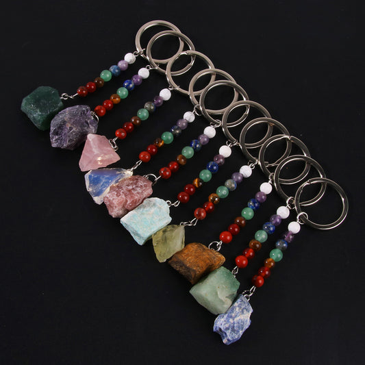 Llavero de acero inoxidable con piedra natural de 7 colores 
