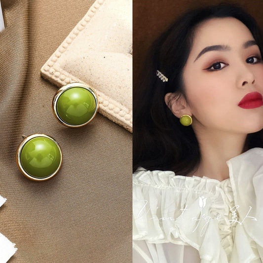 Vintage avocado green stud earrings for women