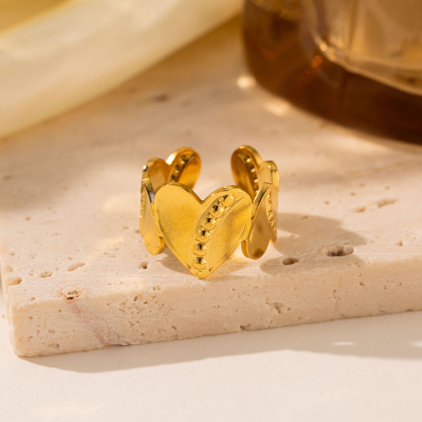 18K Gold Titanium Steel Heart Ring