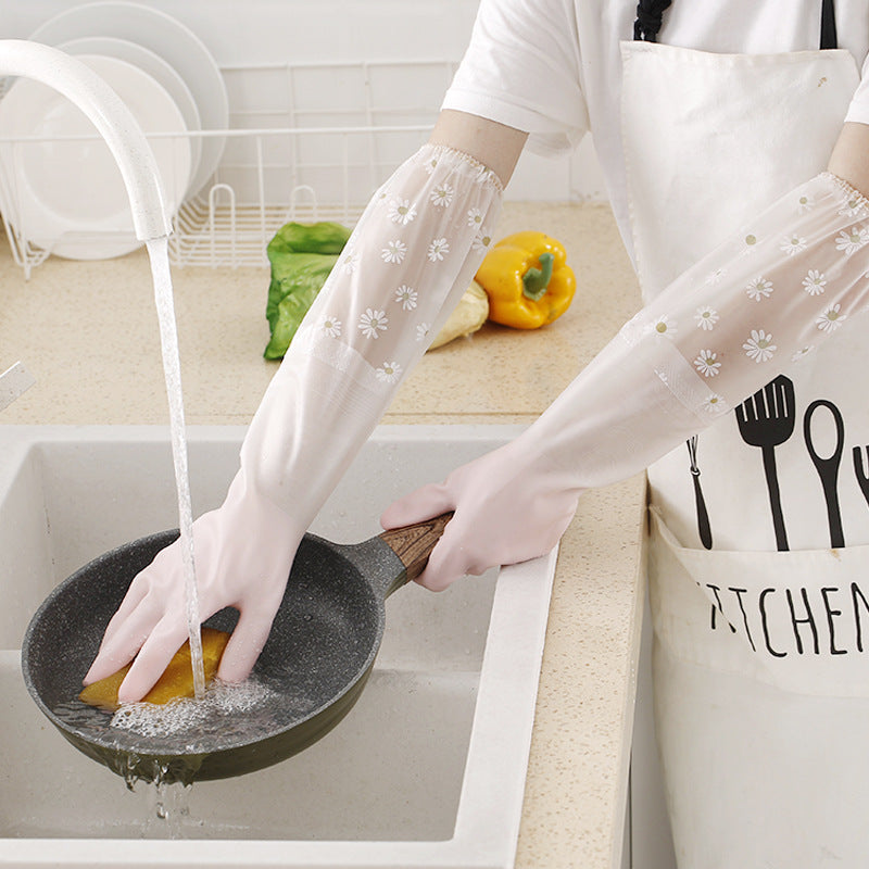 Dishwashing Gloves, Fleece-Lined Waterproof Rubber, Kitchen Cleaning