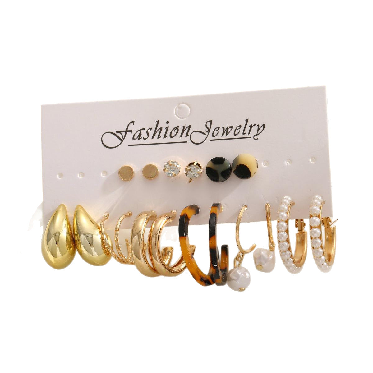 9Pcs Geometric Pearl Earring Set