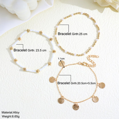 Rice Pearl Shell Multilayer Anklet Set 3-Piece Set