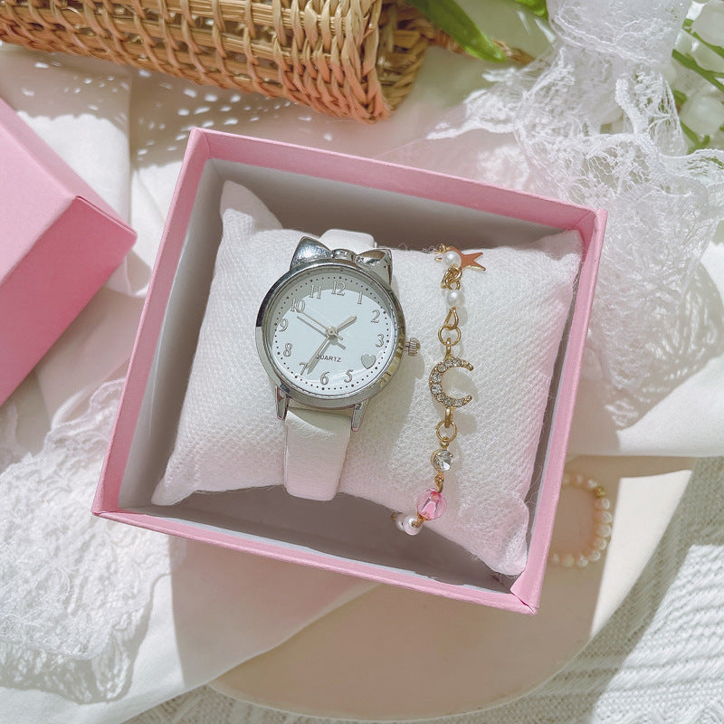 Reloj digital de cuarzo de cuero para niños con bonito lazo en forma de corazón 