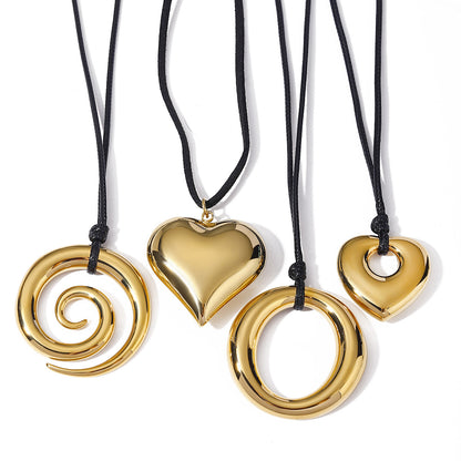 Stainless Steel Wax Rope Circle Necklace