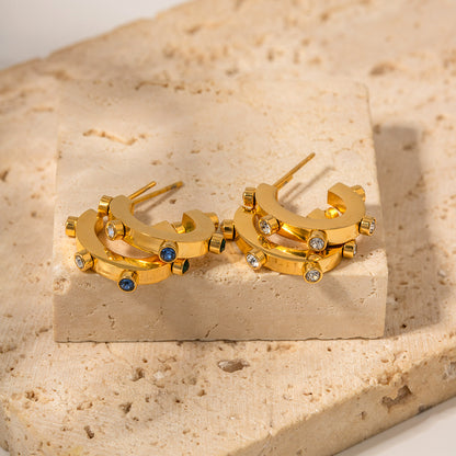 Colored Diamond C-Shaped Earrings