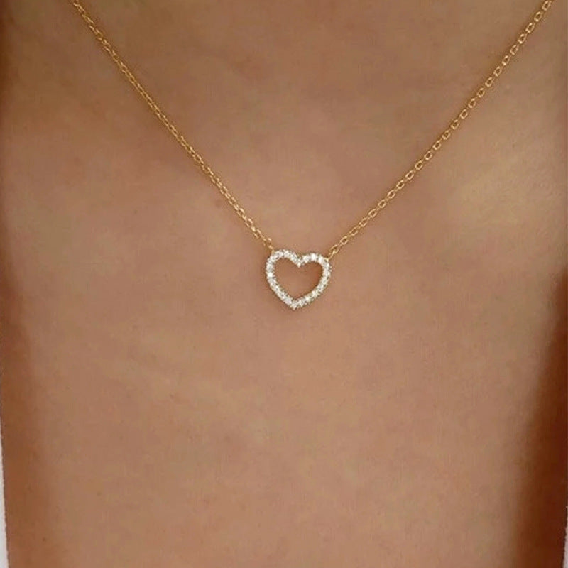 Full-Diamond Peach Heart Butterfly Necklace