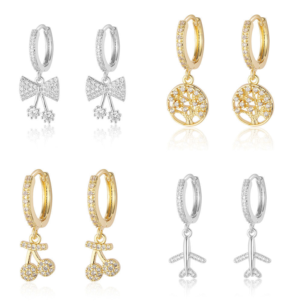 Cherry bow copper zircon earrings.