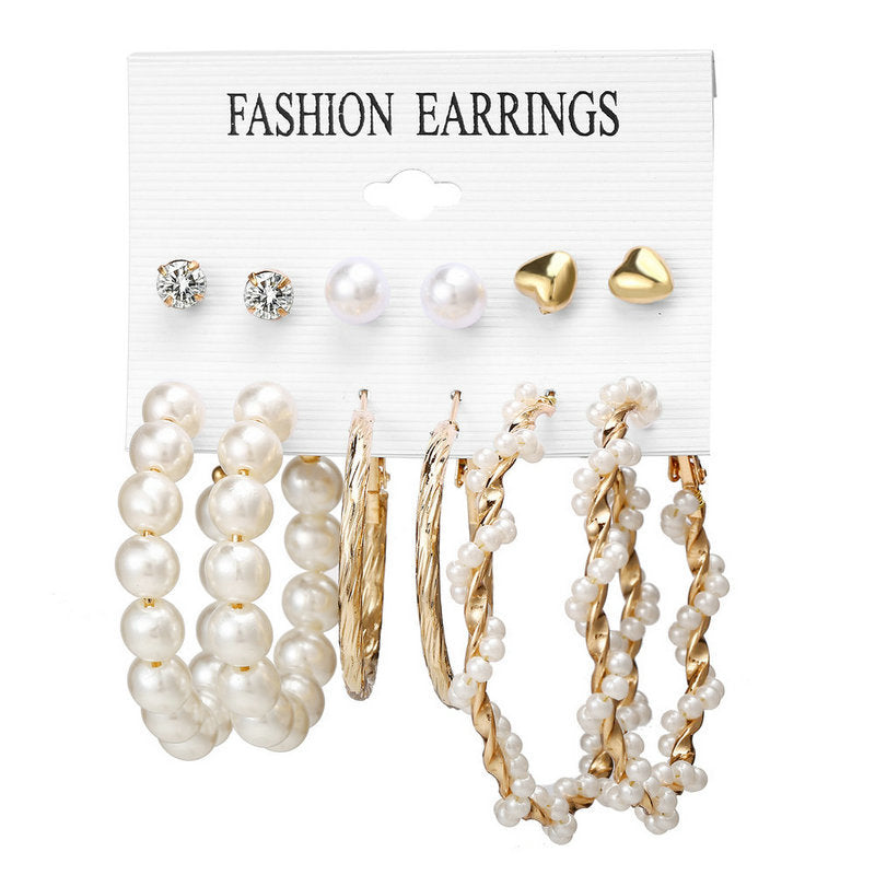 Retro Pearl & Butterfly 9-Piece Earring Set
