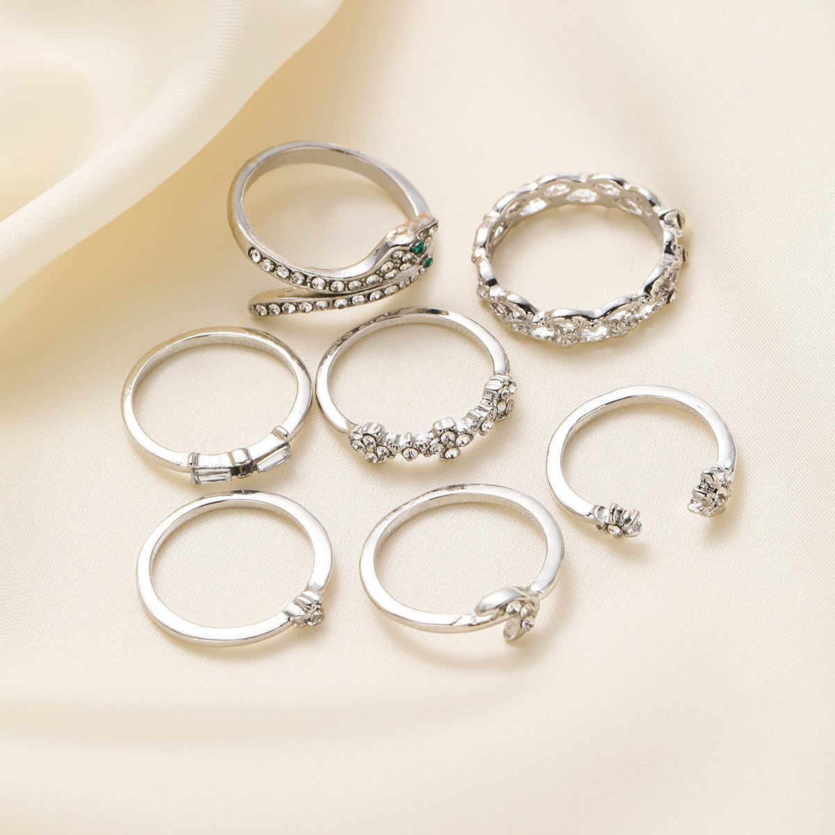 7-Piece Vintage Star Moon Snake Ring Set