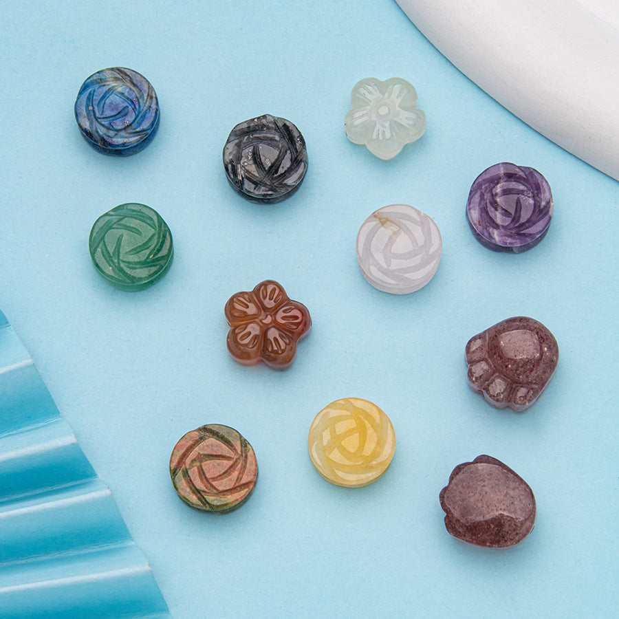 Crystal carved rose dog paw petals horizontal hole crafts