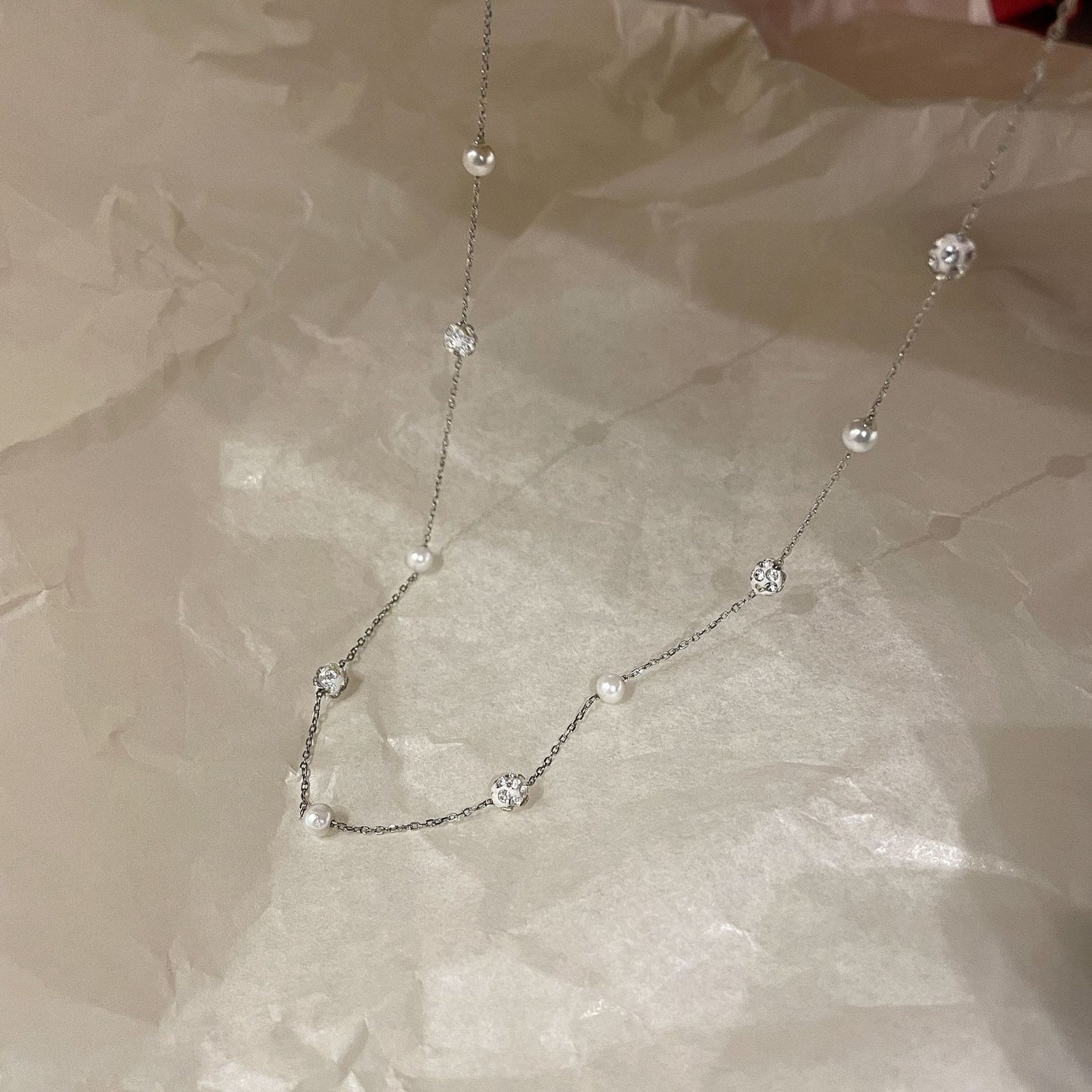 Titanium Steel Pearl & CZ Clavicle Necklace — Simple Elegant, Fade-Resistant