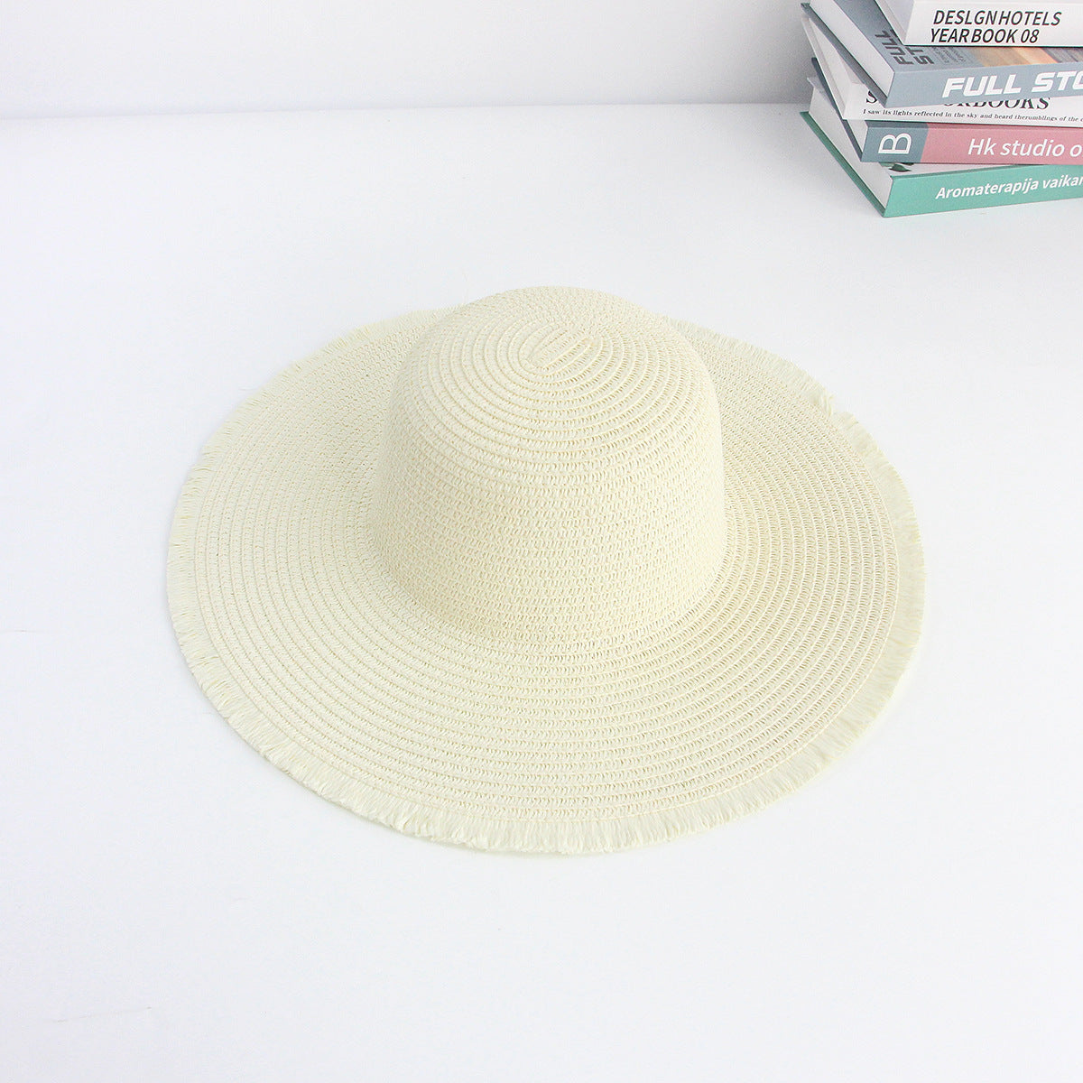 Frayed Wide-Brim Straw Hat Women Summer Sun Protection DIY Blank Vacation Hat