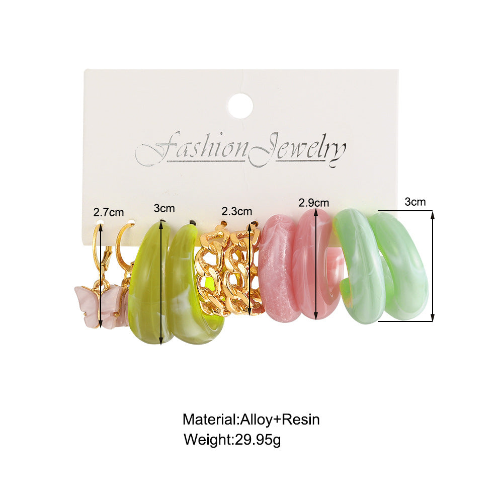 Creative Circle C Shape Resin Earrings Set 5 Pieces