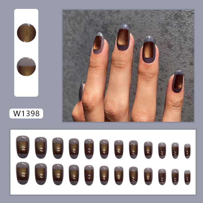 Aurora Brown Medium-Length Round Fake Nails