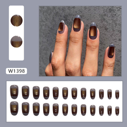 Aurora Brown Medium-Length Round Fake Nails